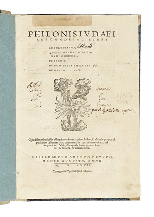  Philo (Alexandrinus) : Libri antiquitatum. Quaestionum et solutionum in Genesin. De Essaeis. De nominibus hebraicis. De mundo...  Aelius Aristides  - Asta Libri, autografi e manoscritti - Libreria Antiquaria Gonnelli - Casa d'Aste - Gonnelli Casa d'Aste