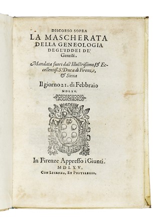  Baldini Baccio : Discorso sopra la mascherata della geneologia degli'iddei de'  [..]