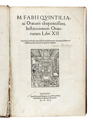  Quintilianus Marcus Fabius : Institutionum oratoriarum libri XII...  - Asta Libri, autografi e manoscritti - Libreria Antiquaria Gonnelli - Casa d'Aste - Gonnelli Casa d'Aste