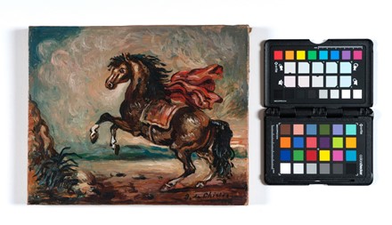  Giorgio De Chirico  (Volos, 1888 - Roma, 1978) : Cavallo con manto rosso.  - Asta  [..]