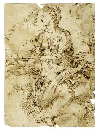  Baccio Bandinelli  (Firenze, 1493 - 1560) [da] : Donna seduta in un paesaggio rivolta  [..]