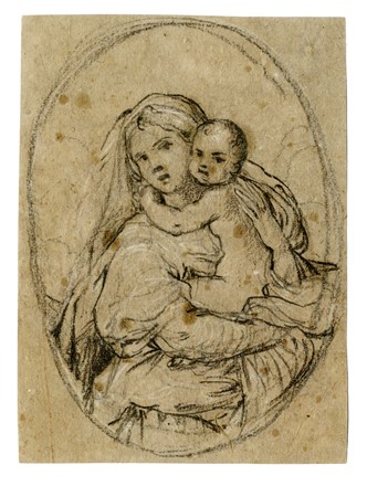  Anonimo del XVII secolo : Madonna con Bambino in un ovale (r) / Studio per mani  [..]