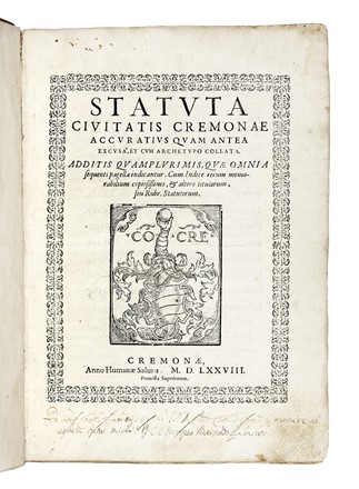 Statuta civitatis Cremonae...  - Asta Libri, Autografi e Manoscritti - Libreria Antiquaria Gonnelli - Casa d'Aste - Gonnelli Casa d'Aste