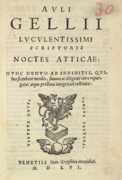 Gellius Aulus : Noctes Atticae...  - Asta Manoscritti, Incunaboli, Autografi e Libri a stampa - Libreria Antiquaria Gonnelli - Casa d'Aste - Gonnelli Casa d'Aste