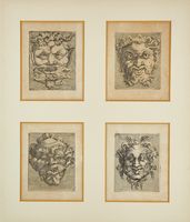 Lotto di otto tavole raffiguranti mascheroni.