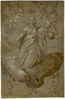 La Vergine in gloria col Bambino che regge la sfera (recto). Figura orante (verso).