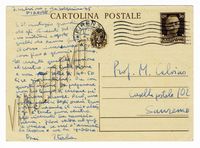 Cartolina postale viaggiata autografa firmata inviata al padre Mario.