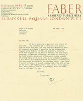 Lettera dattiloscritta con sigla autografa (T.S.E.) inviata al teorico del fascismo James Strachey Barnes.