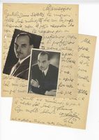 Lettera autografa firmata, insieme a 1 lettera dattiloscritta con firma autografa inviate a Mino Doletti e 2 foto-cartoline con firme autografe