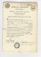 Raccolta di 9 attestati scolastici del 'Regno Lombardo-Veneto / Governo di Milano'.	
