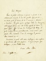 Lettera autografa firmata inviata ad Alessandro Manzoni.