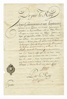 Pergamena con firma autografa del Re. Brevet de Pension.