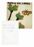 Lettera autografa firmata e catalogo di mostra 'Titolo del libro' autografato.