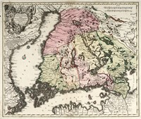 Quattro carte raffiguranti i territori scandinavi con Svezia, Norvegia, Finlandia, e la Danimarca.