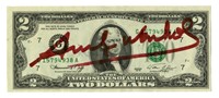 2 dollars signed by Andy Warhol.