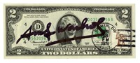 2 dollars signed by Andy Warhol.