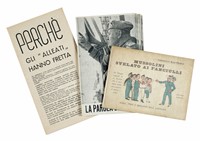 Raccolta di materiali di propaganda del regime fascista: fazzoletto, libri, pubblicazioni, cartoline e fotografie (122 pezzi in totale).