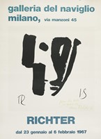 Dedica autografa su manifesto della mostra Richter presso la Galleria del Naviglio di Milano.