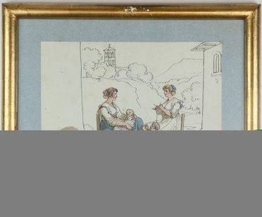  Bartolomeo Pinelli  (Roma, 1781 - 1835) : Donna che allatta ed altra in piedi.  - Asta Asta a tempo: Stampe & disegni - Libreria Antiquaria Gonnelli - Casa d'Aste - Gonnelli Casa d'Aste