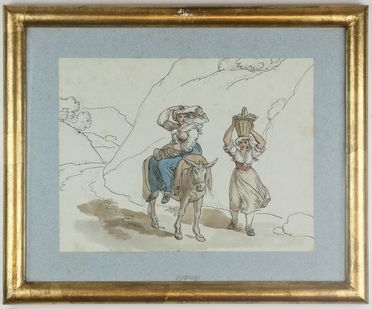  Bartolomeo Pinelli  (Roma, 1781 - 1835) : Due donne in cammino, una su un asino col bimbo in braccio.  - Auction Timed Auction: Prints & drawings - Libreria Antiquaria Gonnelli - Casa d'Aste - Gonnelli Casa d'Aste