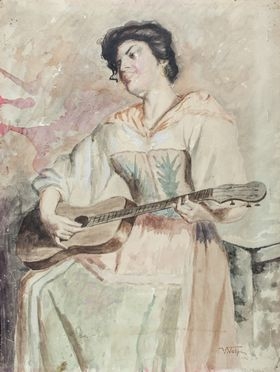  Vincenzo Volpe  (Grottaninarda, 1855 - Napoli, 1929) : Donna con chitarra.  - Auction Manuscripts, Books, Autographs, Prints & Drawings - Libreria Antiquaria Gonnelli - Casa d'Aste - Gonnelli Casa d'Aste