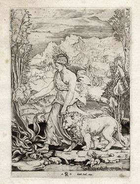  Marco Dente  (Ravenna (?),,  - Roma,, 1527) : Allegoria della Fortezza.  - Auction Books, Prints and Drawings - Libreria Antiquaria Gonnelli - Casa d'Aste - Gonnelli Casa d'Aste