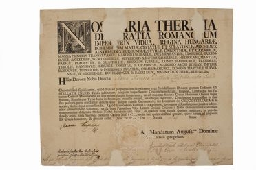  Maria Theresia - Imperatrice d'Austria : Diploma di concessione dell'Ordine della Croce Stellata a Maria Teresa Landi, duchessa di Civitella Alfedena. Con firma autografa di Maria Teresa d'Austria.  - Asta Libri, manoscritti e autografi - Libreria Antiquaria Gonnelli - Casa d'Aste - Gonnelli Casa d'Aste