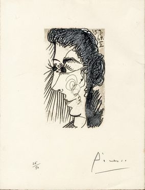  Pablo Picasso  (Malaga, 1881 - Mougins, 1973) : Volto femminile.  - Auction Prints, Drawings and Paintings from 16th until 20th centuries - Libreria Antiquaria Gonnelli - Casa d'Aste - Gonnelli Casa d'Aste