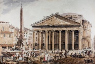 Anonimo del XIX secolo : Veduta del Pantheon.  - Auction Books & Graphics. Part I: Prints, Drawings & Paintings - Libreria Antiquaria Gonnelli - Casa d'Aste - Gonnelli Casa d'Aste