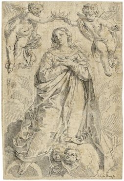  Simone Cantarini  (Pesaro, 1612 - Verona, 1648) : La Vergine incoronata.  - Auction Books & Graphics - Libreria Antiquaria Gonnelli - Casa d'Aste - Gonnelli Casa d'Aste