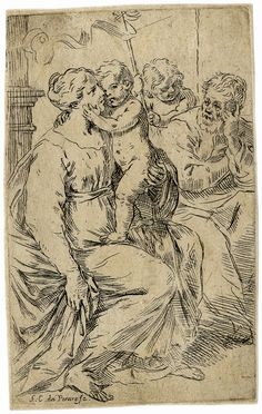  Simone Cantarini  (Pesaro, 1612 - Verona, 1648) : Sacra Famiglia con san Giovannino.  - Asta Libri & Grafica - Libreria Antiquaria Gonnelli - Casa d'Aste - Gonnelli Casa d'Aste