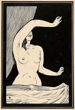  Alberto Martini  (Oderzo, 1876 - Milano, 1954) : Nudo di donna (con braccia in movimento).  - Auction Books & Graphics - Libreria Antiquaria Gonnelli - Casa d'Aste - Gonnelli Casa d'Aste