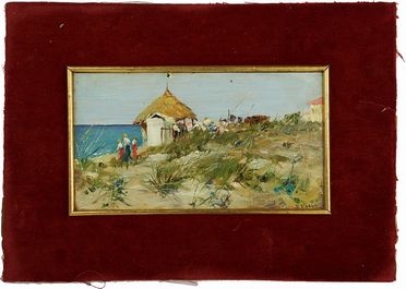  Fabio Fabbi  (Bologna, 1861 - Casalecchio di Reno, 1945) : Capanno sul mare.  - Auction Books & Graphics - Libreria Antiquaria Gonnelli - Casa d'Aste - Gonnelli Casa d'Aste