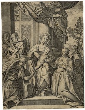  Agostino Carracci  (Bologna, 1557 - Parma, 1602) : Sposalizio mistico di santa Caterina.  - Asta Libri & Grafica - Libreria Antiquaria Gonnelli - Casa d'Aste - Gonnelli Casa d'Aste