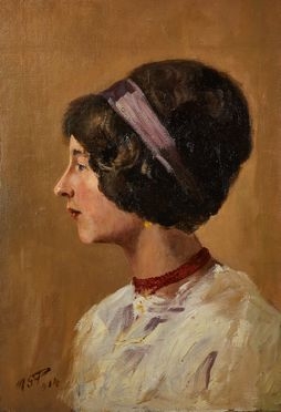  Clara Montalba  (Cheltenham, 1842 - Venezia, 1929) [attribuito a] : Ritratto femminile.  - Asta Libri & Grafica - Libreria Antiquaria Gonnelli - Casa d'Aste - Gonnelli Casa d'Aste