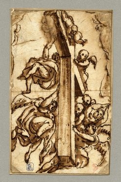  Anonimo del XVII secolo : Angioletti in volo che portano la croce.  - Auction Books & Graphics - Libreria Antiquaria Gonnelli - Casa d'Aste - Gonnelli Casa d'Aste
