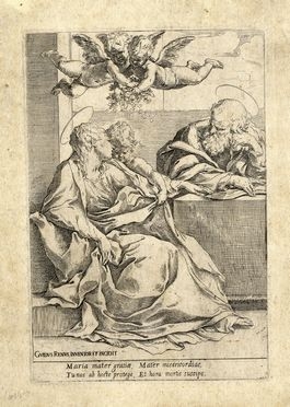 Guido Reni  (Calvenzano di Vergate, 1575 - Bologna, 1642) : Sacra Famiglia con due angeli.  - Asta Libri & Grafica - Libreria Antiquaria Gonnelli - Casa d'Aste - Gonnelli Casa d'Aste