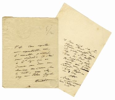  Humboldt Alexander (von) : 2 brevi lettere autografe. 1  firmata.  - Asta Libri & Grafica - Libreria Antiquaria Gonnelli - Casa d'Aste - Gonnelli Casa d'Aste