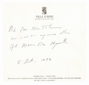  Levi Montalcini Rita : Biglietto di auguri con nota e firma autografe.  - Asta Libri & Grafica - Libreria Antiquaria Gonnelli - Casa d'Aste - Gonnelli Casa d'Aste