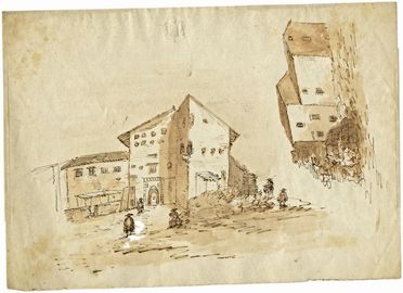  Giuseppe Bernardino Bison  (Palmanova, 1762 - Milano, 1844) : Scorcio di paese con figure.  - Auction Books & Graphics - Libreria Antiquaria Gonnelli - Casa d'Aste - Gonnelli Casa d'Aste