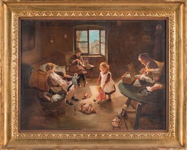  Luigi Zuccoli  (Milano, 1815 - 1876) : Interno con bimbi che giocano.  - Asta Libri & Grafica - Libreria Antiquaria Gonnelli - Casa d'Aste - Gonnelli Casa d'Aste