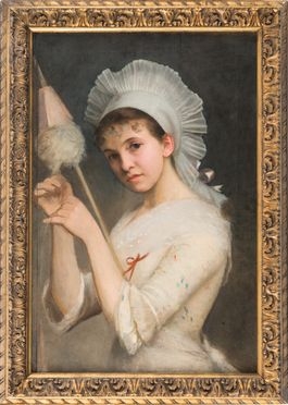  Michele Gordigiani  (Firenze, 1835 - 1909) [attribuito a] : Ritratto di ragazza con fuso.  - Asta Libri & Grafica - Libreria Antiquaria Gonnelli - Casa d'Aste - Gonnelli Casa d'Aste