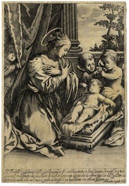  Bernardino Capitelli  (Siena, 1589 - 1639) : La Vergine in adorazione del Bambin Ges dormiente.  - Auction Books & Graphics - Libreria Antiquaria Gonnelli - Casa d'Aste - Gonnelli Casa d'Aste