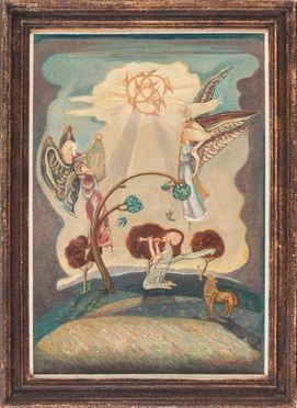  Raoul Dal Molin Ferenzona  (Firenze, 1879 - Milano, 1946) : Scena mistica con angeli.  - Asta Libri & Grafica - Libreria Antiquaria Gonnelli - Casa d'Aste - Gonnelli Casa d'Aste
