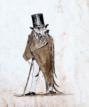  Eugenio Cecconi  (Livorno, 1842 - Firenze, 1903) : Ritratto caricaturale di personaggio con bastone.  - Auction Books & Graphics - Libreria Antiquaria Gonnelli - Casa d'Aste - Gonnelli Casa d'Aste