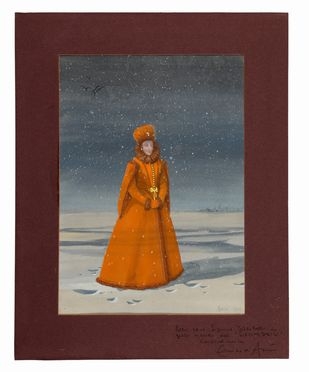  Enrico D'Assia  (Roma, 1927 - 1999, ) : Figura femminile con colbacco sotto la neve.  - Auction Books & Graphics - Libreria Antiquaria Gonnelli - Casa d'Aste - Gonnelli Casa d'Aste