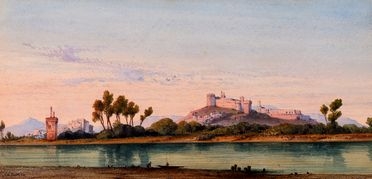  Gabriele Carelli  (Napoli, 1820 - Francia, 1900) : Paesaggio con fiume.  - Auction Books & Graphics - Libreria Antiquaria Gonnelli - Casa d'Aste - Gonnelli Casa d'Aste