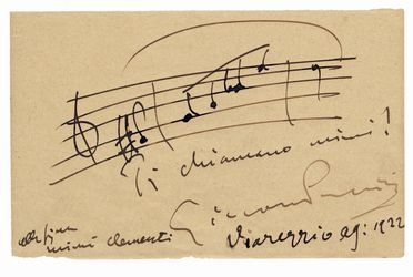  Puccini Giacomo : Citazione musicale autografa firmata dall'opera La bohme.  - Asta Libri & Grafica - Libreria Antiquaria Gonnelli - Casa d'Aste - Gonnelli Casa d'Aste