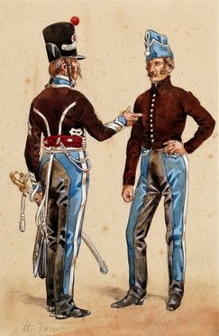 Horace Vernet  (Parigi, 1789 - Parigi, 1863) : Due uomini in uniformi militari.  - Asta Libri & Grafica - Libreria Antiquaria Gonnelli - Casa d'Aste - Gonnelli Casa d'Aste