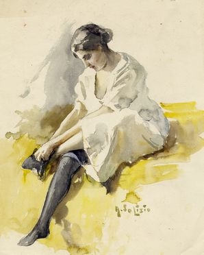  Arnaldo De Lisio  (Castelbottaccio, 1869 - Napoli, 1949) : Figura femminile che si veste.  - Auction Books & Graphics - Libreria Antiquaria Gonnelli - Casa d'Aste - Gonnelli Casa d'Aste